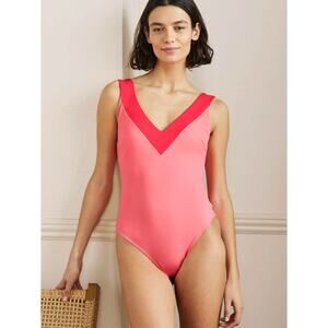 BODEN Cross Back Swimsuit Fizzy Fusion Color Block Pink Coral